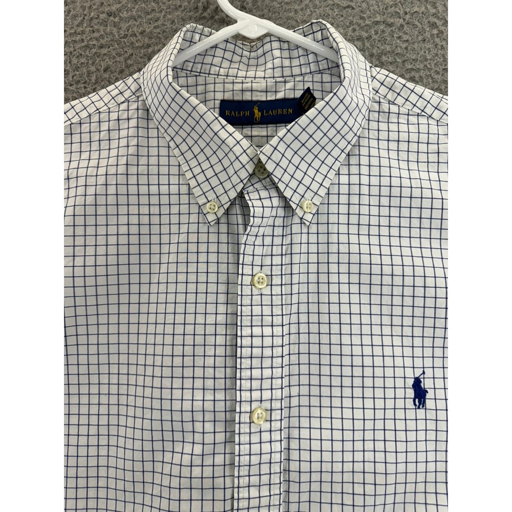 Ralph Lauren Mens XL Short Sleeve Button Down Shirt Blue White Graph Check Pony